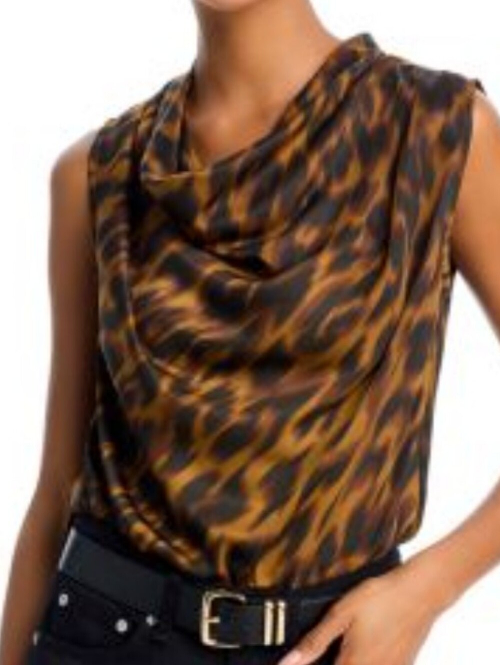 Steve Madden Jayde top Brown and Black Leopard Print Cowl Neck NWT Size Small